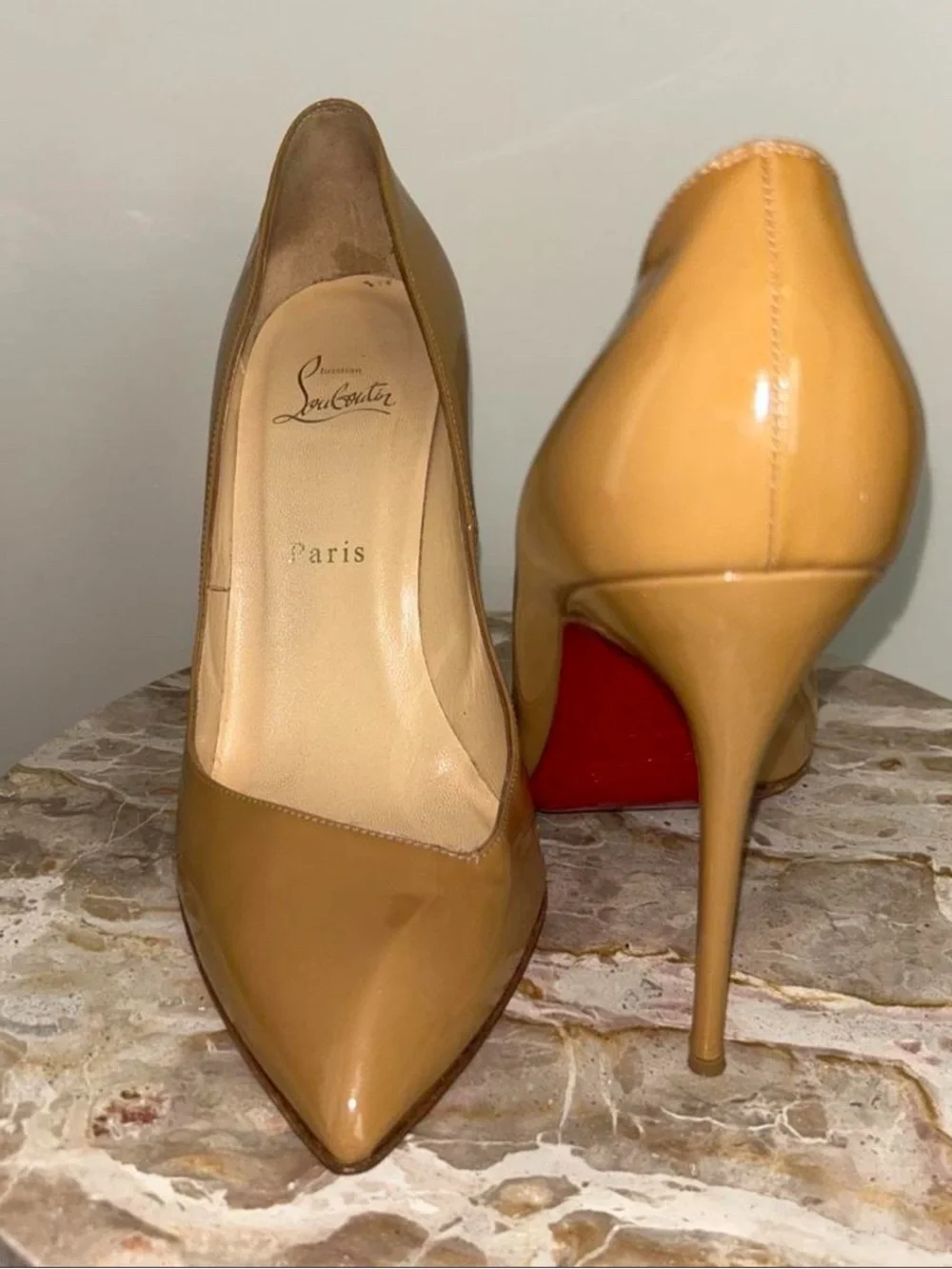 Christian Louboutin Blush Patent Leather Pointed-Toe Pumps